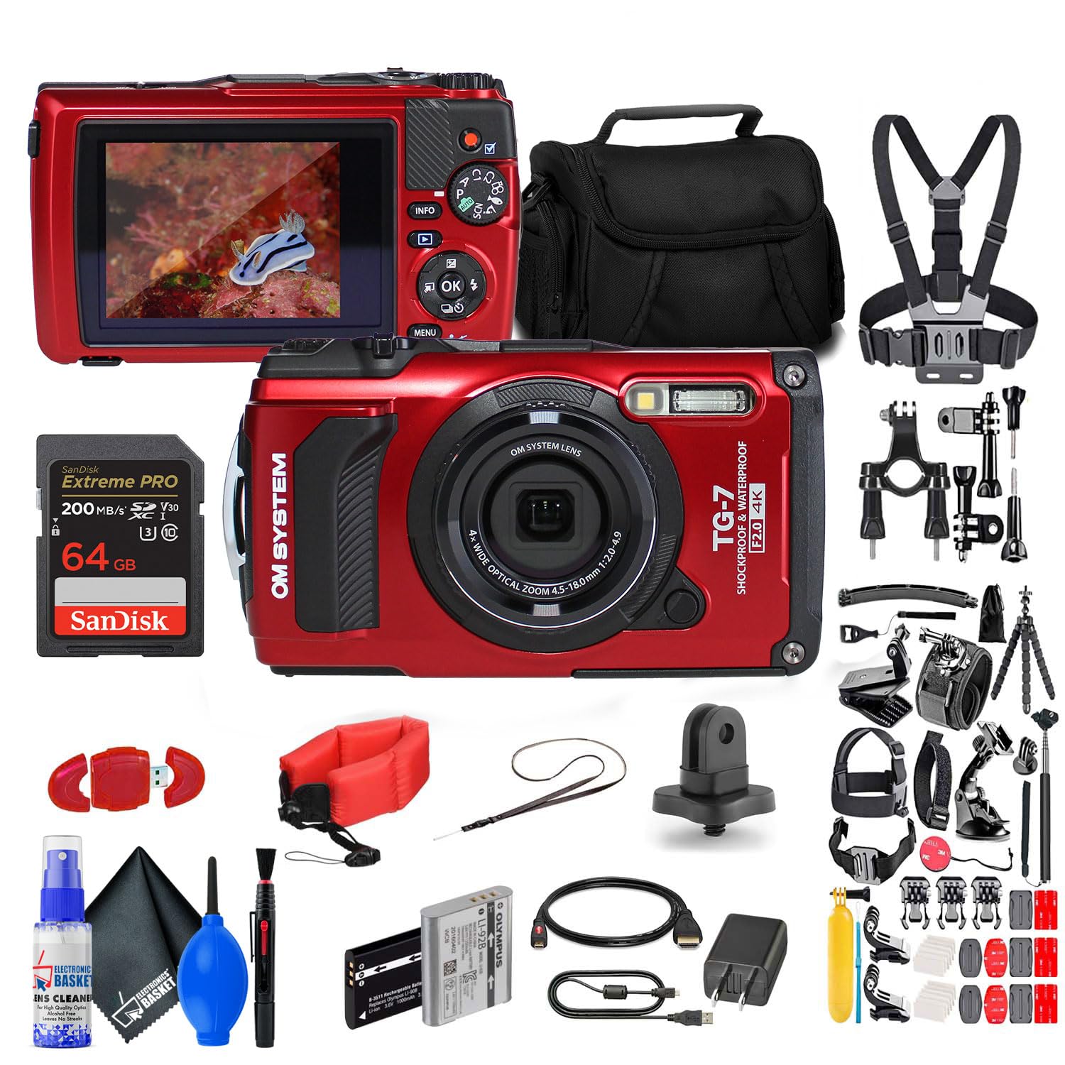 OM SYSTEM Tough TG-7 Red Underwater Camera, Waterproof, Freeze